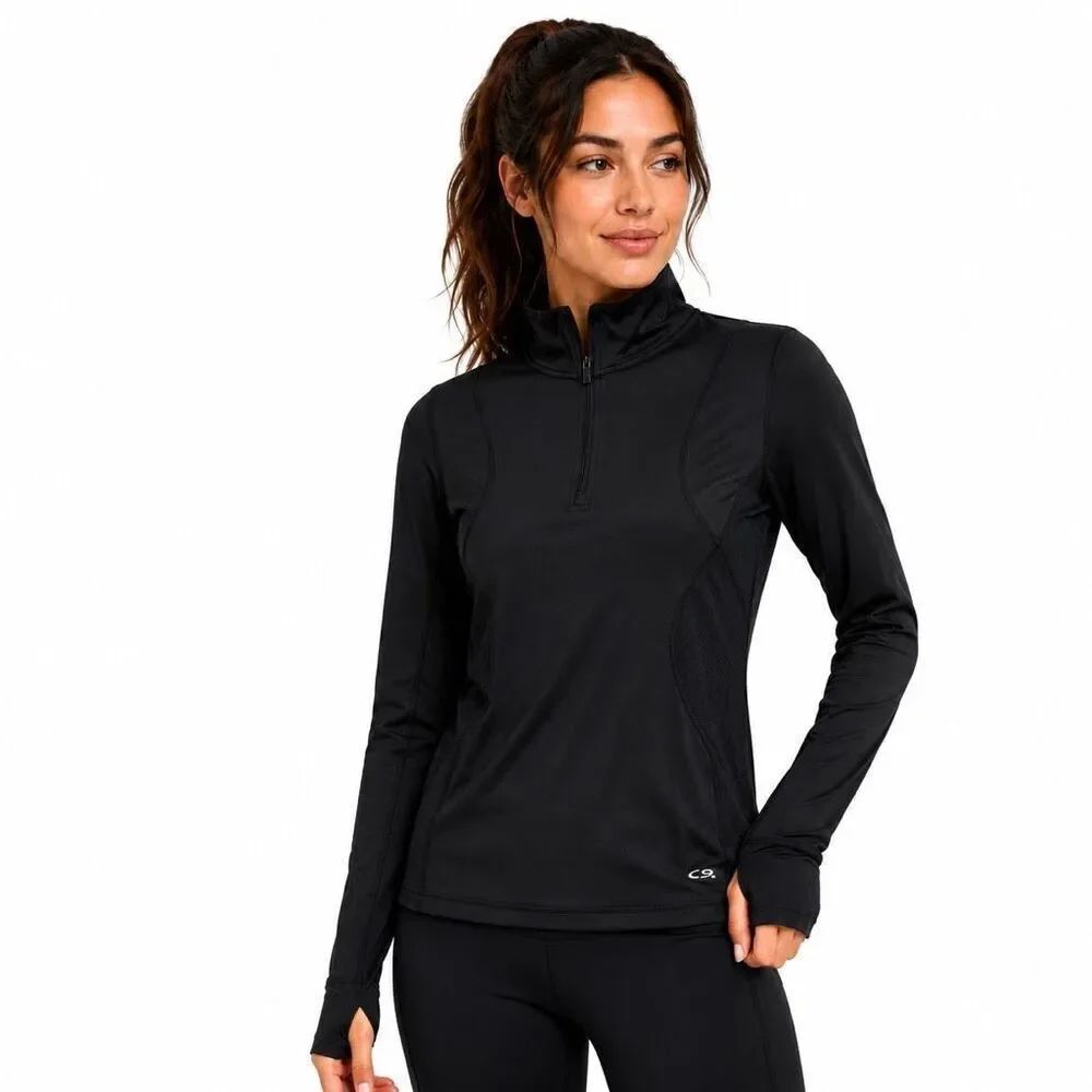 C9 by Champion Women’s Black 1/4 Zip Athletic Pullover Thumbhole Top Small
